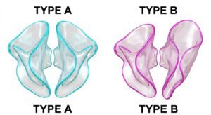 소음순의 해부학적 대칭성과 구조적 차이를 보여주는 비교 다이어그램